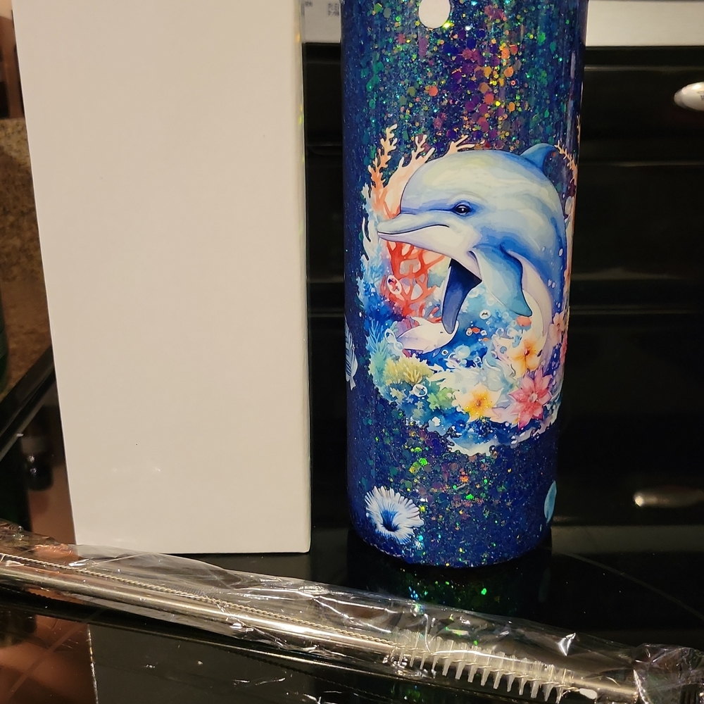 Colorful Dolphin Tumbler with Straw